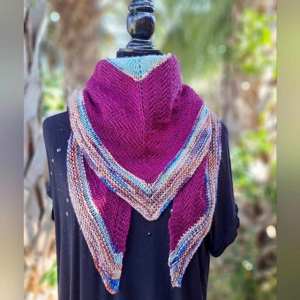 Hand Crafted OOAK Contemporary Elegant Striped Merino Wool Blue Purpl Knit Scarf - Picture 9 of 16